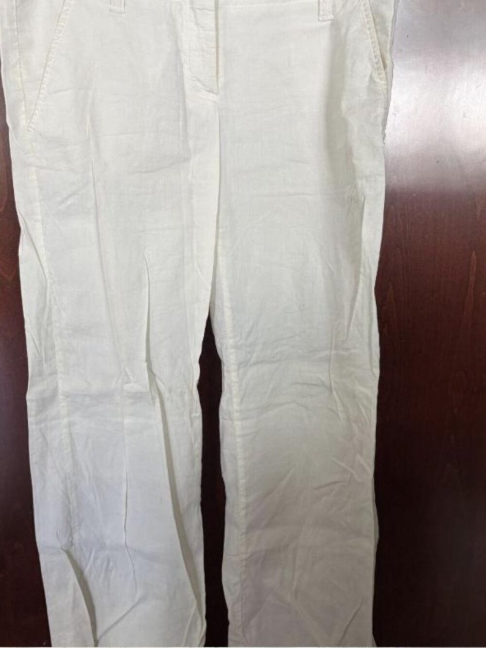 Theory Cream/White Linen Blend Trousers